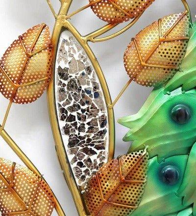 Iron LED Peacock with leaves Wall Art - ArtyCraftz
