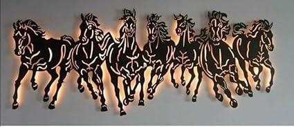 Iron Metal 7 Running Horse LED Wall Decor/Wall Art,Brown - ArtyCraftz
