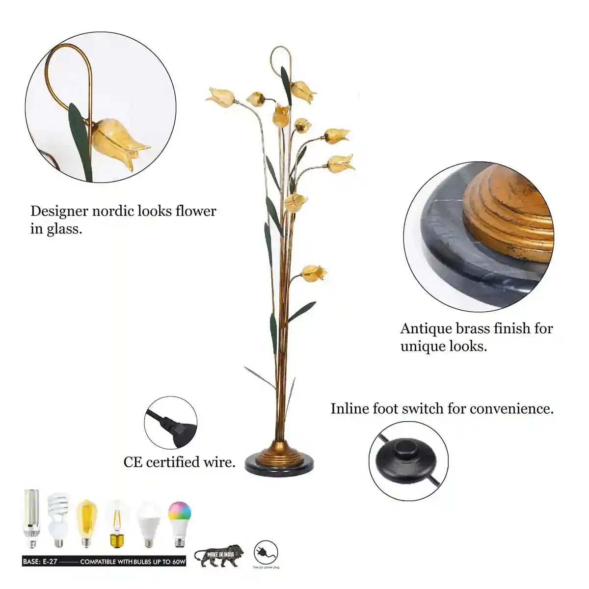 Jaspa Tulips Glass and Metal Floor Lamp - ArtyCraftz