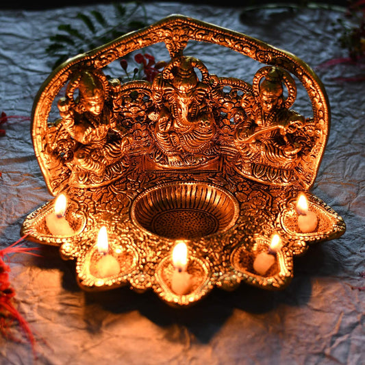 Laxmi Ganesh Saraswathi Idol Diya lamp - ArtyCraftz