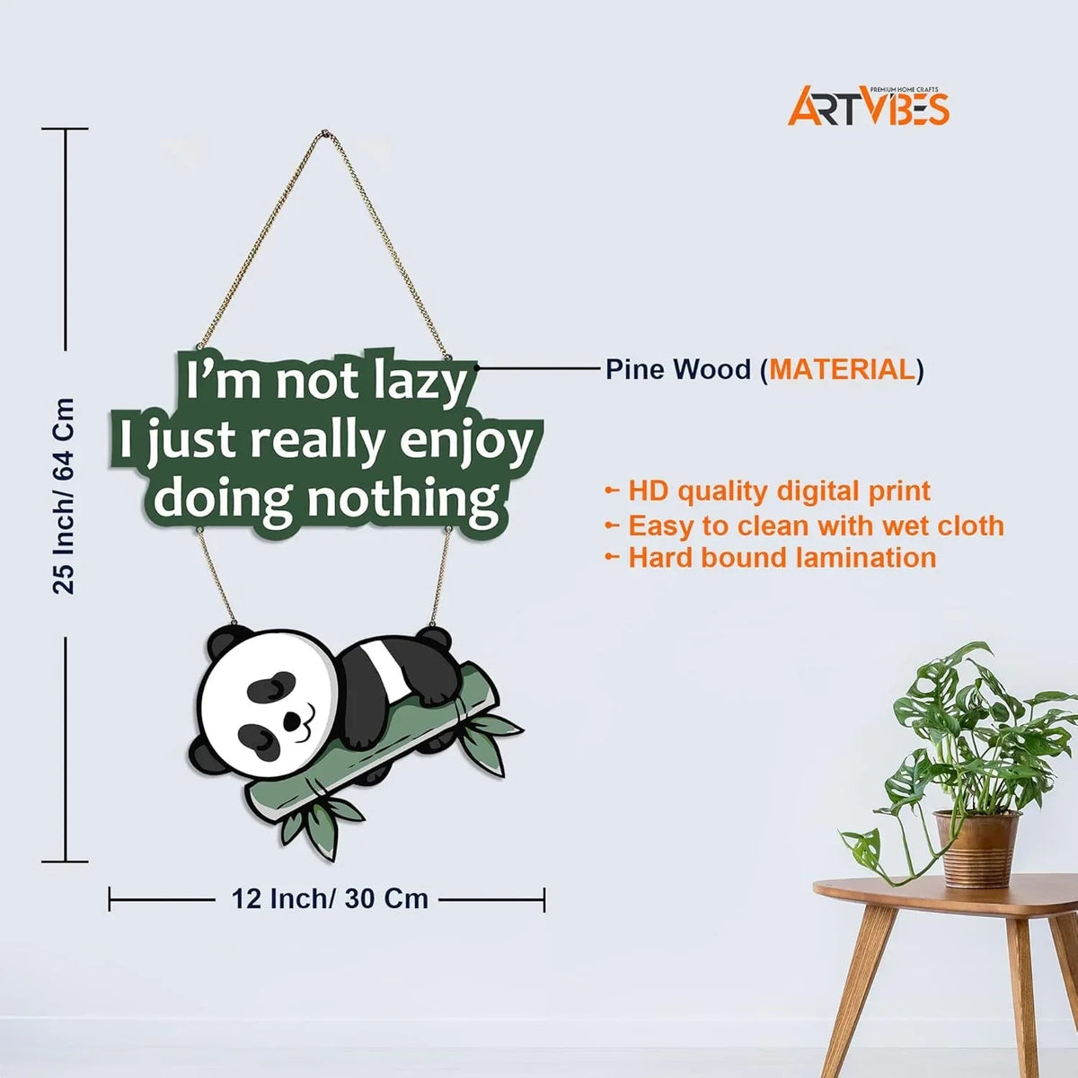 Lazy Panda Printed Wooden Wall Hanging with Quotes - ArtyCraftz