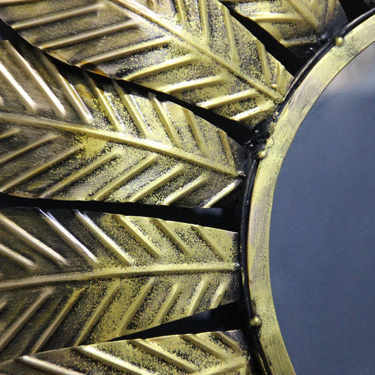 Slender Leaf Golden Round Mirror Wall Decor