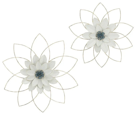 Metal 25 Inches White Blue Flower Wall Art - ArtyCraftz
