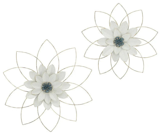 Metal 25 Inches White Blue Flower Wall Art - ArtyCraftz
