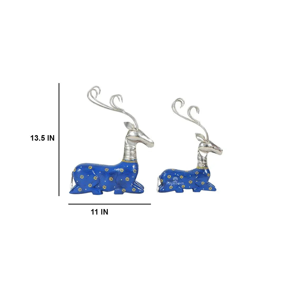 Metal and Wood Resting Deer Set Showpiece - ArtyCraftz
