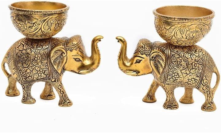 Metal Elephant with Urli Bowl - ArtyCraftz