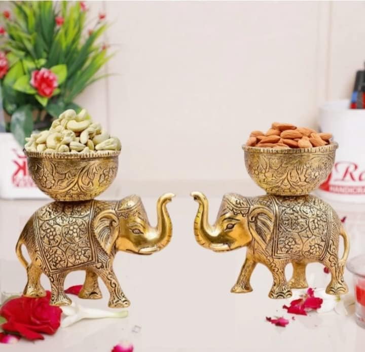 Metal Elephant with Urli Bowl - ArtyCraftz