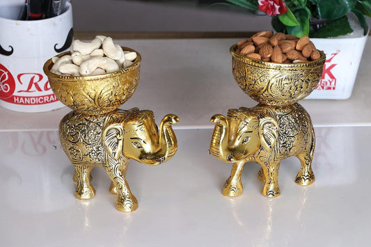 Metal Elephant with Urli Bowl - ArtyCraftz