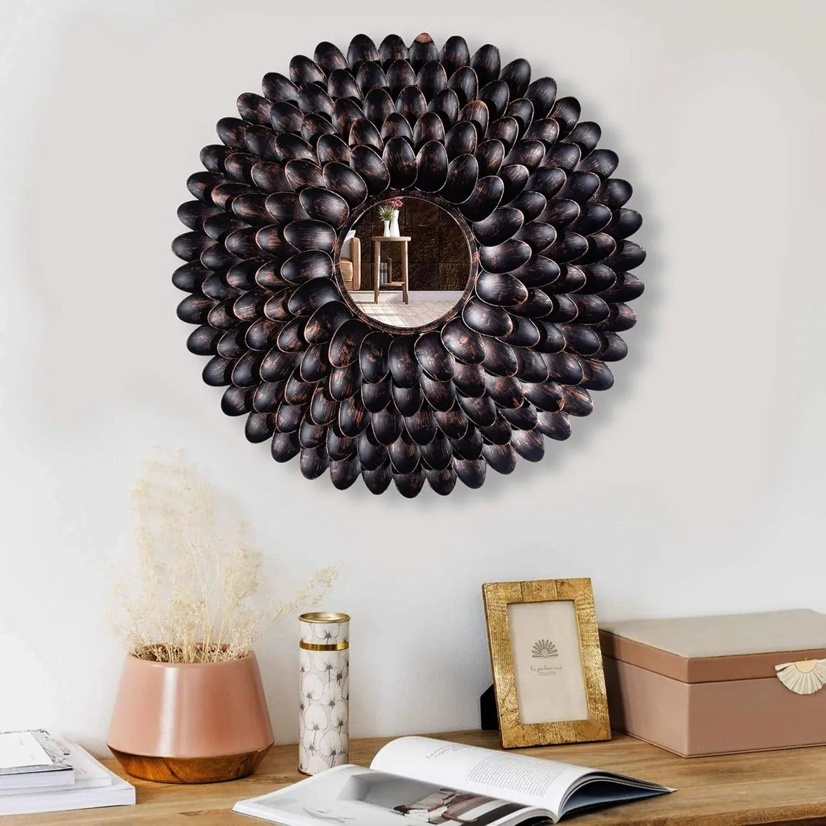 Metal Floral Petals Arranged Wall Mirror - ArtyCraftz