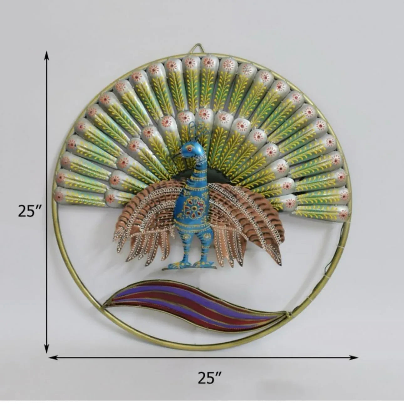Metal Multicolor Peacock with Plumage Wall Art - ArtyCraftz