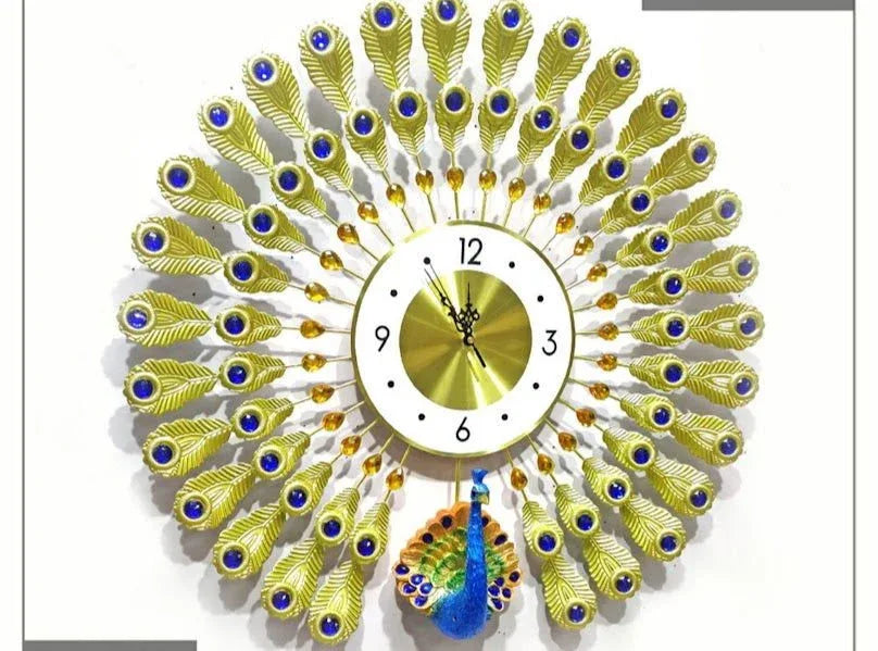 Metal Peacock With Gem Stones Plumage Wall Clock - ArtyCraftz