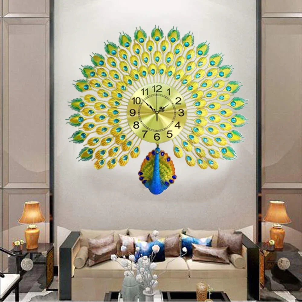 Metal Peacock With Gem Stones Plumage Wall Clock - ArtyCraftz