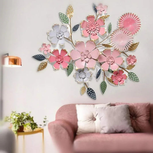 Metal Pink Flowers Vine Wall Art - ArtyCraftz