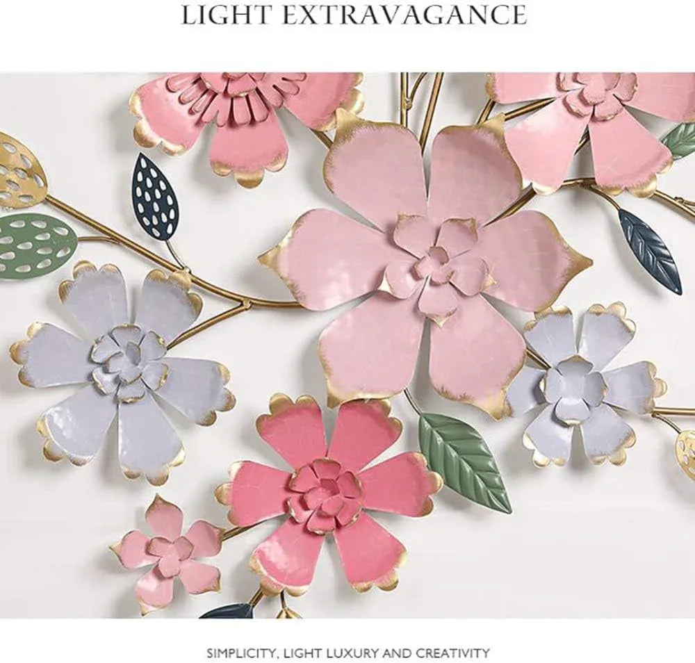 Metal Pink Flowers Vine Wall Art - ArtyCraftz