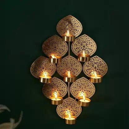 Metal Wall Mounted Nine leaves Tealight Candle Holder - ArtyCraftz