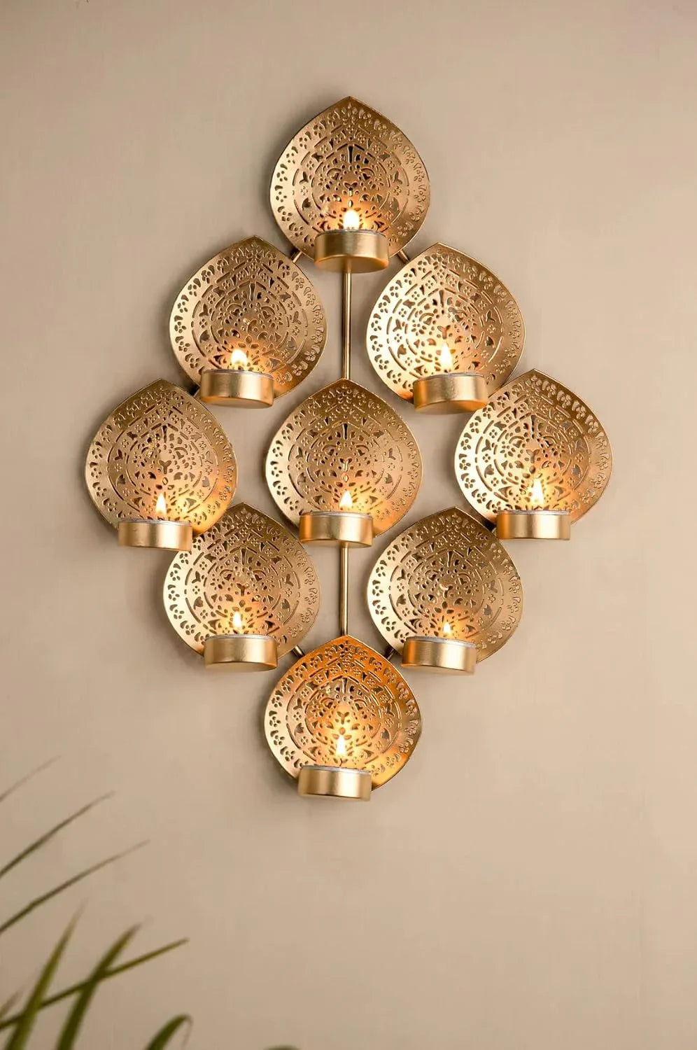Metal Wall Mounted Nine leaves Tealight Candle Holder - ArtyCraftz