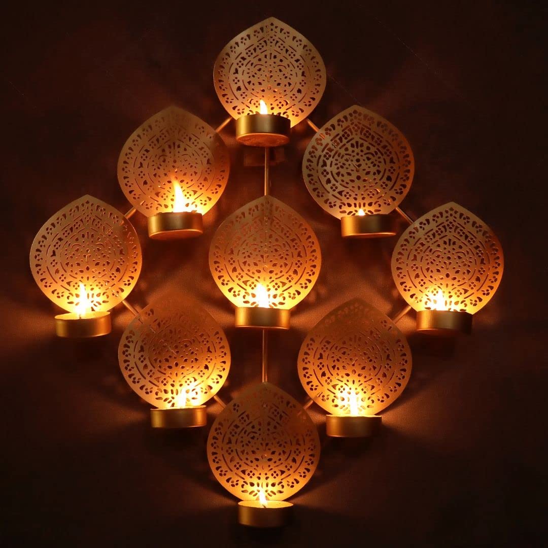 Metal Wall Mounted Nine leaves Tealight Candle Holder - ArtyCraftz