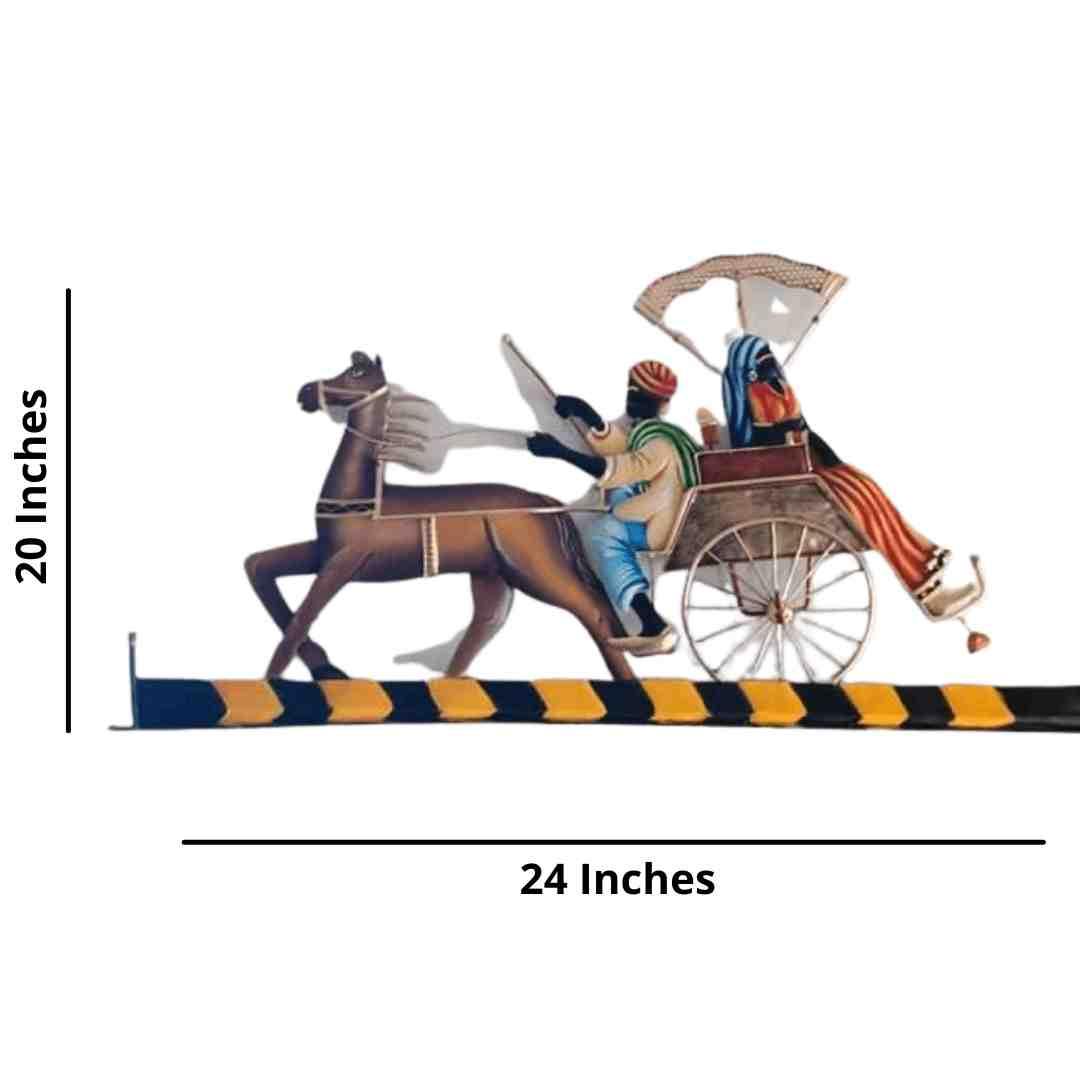 Handmade Metal Horse Cart Couple for Home Decor and Gifting