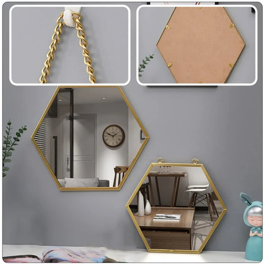 Modern Luxury Hexagonal Decorative Gold Hanging Wall Mirror - ArtyCraftz