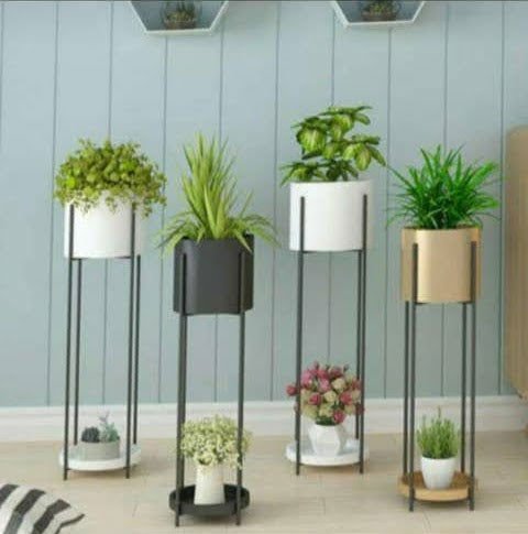 Modern Planter Set 4 Piece Tall Metal Stand - ArtyCraftz