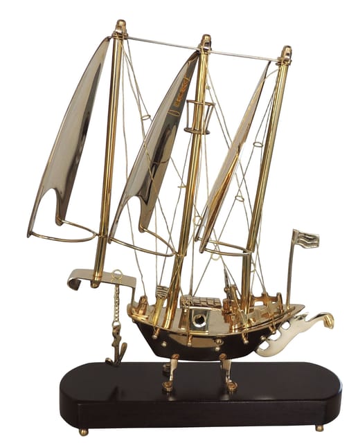 Luxury Brass Sailing Ship Showpiece with Wooden Base-ArtyCraftz.com