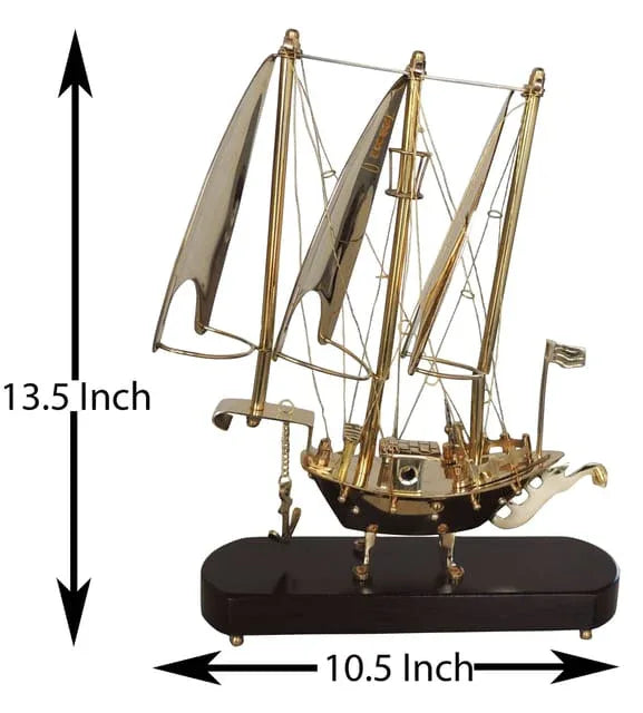 Luxury Brass Sailing Ship Showpiece with Wooden Base-ArtyCraftz.com