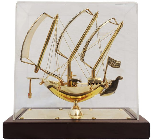 Brass Luxury Sailing Ship Showpiece in Acrylic Case-ArtyCraftz.com