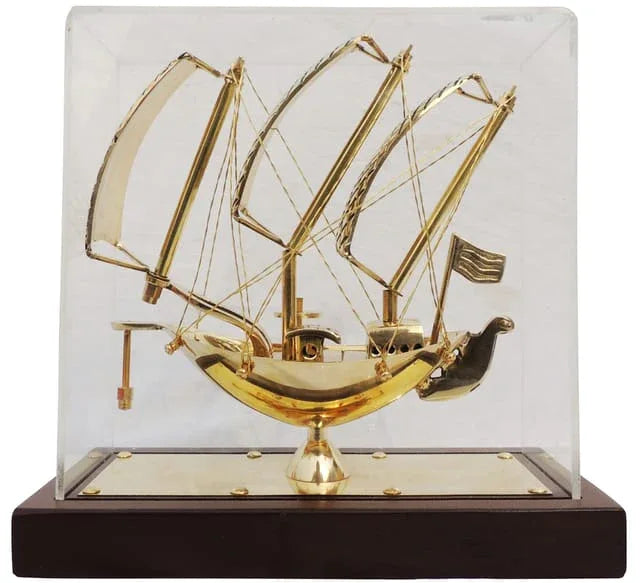 Brass Luxury Sailing Ship Showpiece in Acrylic Case-ArtyCraftz.com