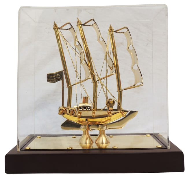 Luxury Brass Ship Showpiece in Acrylic Case-ArtyCraftz.com