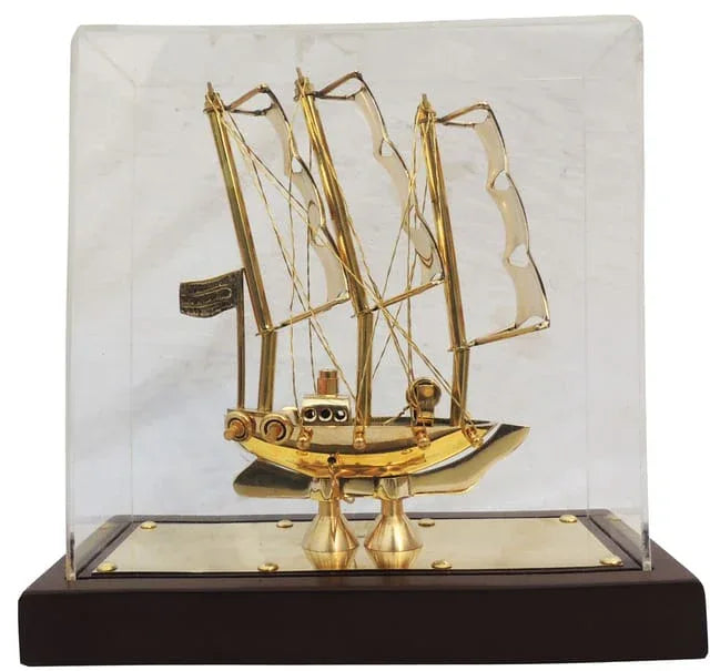 Luxury Brass Ship Showpiece in Acrylic Case-ArtyCraftz.com