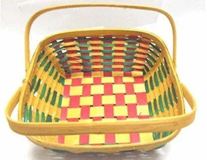 Handmade Square Multi Color Bamboo Basket with Handle