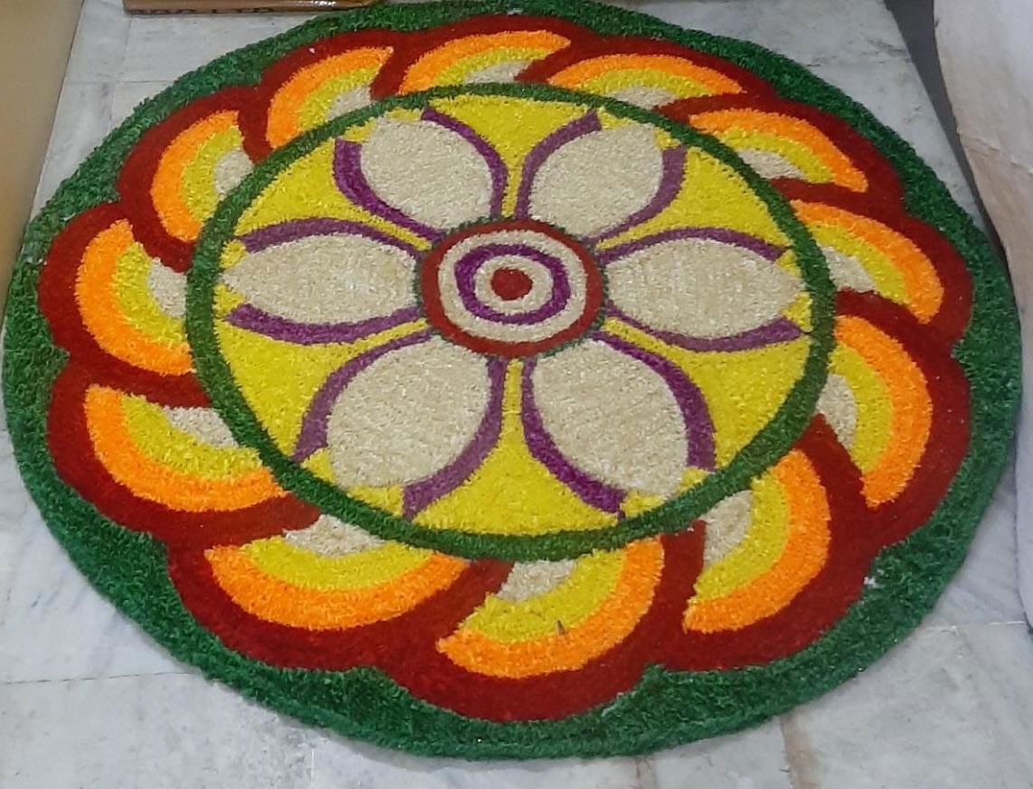 Multi Colour Flower Design Rangoli Mat - ArtyCraftz
