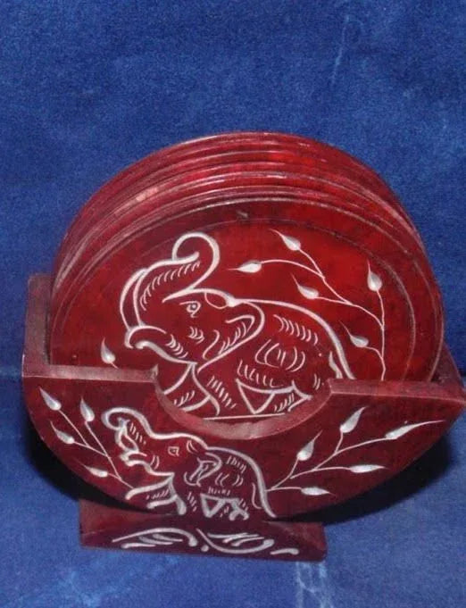 Natural Marble Tea Coaster Marble red Polish Colour Marble Tea or Coffee Coster for Table and Desk Red Color - ArtyCraftz