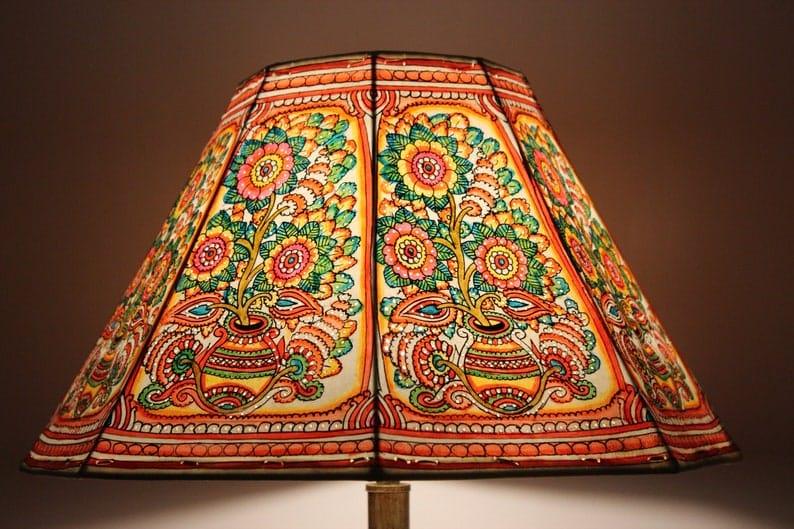 Nimmalakunta Tholu Bommalata Flower Pot Design Leather Lamp Shade - ArtyCraftz