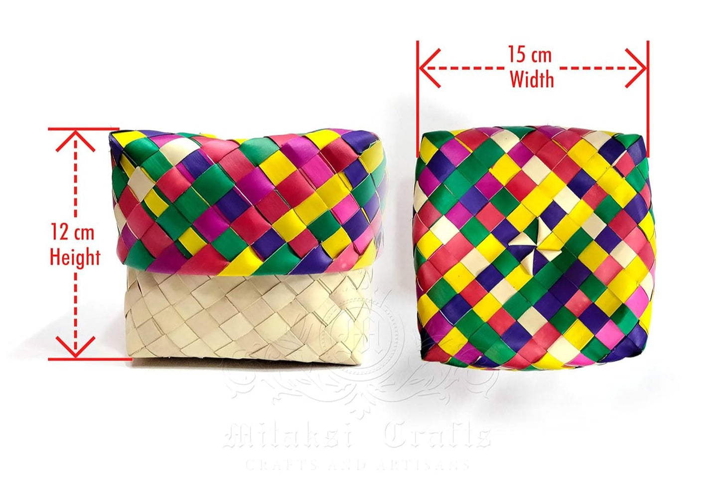 Palm Leaf Cube Box with MultiColor lid - ArtyCraftz