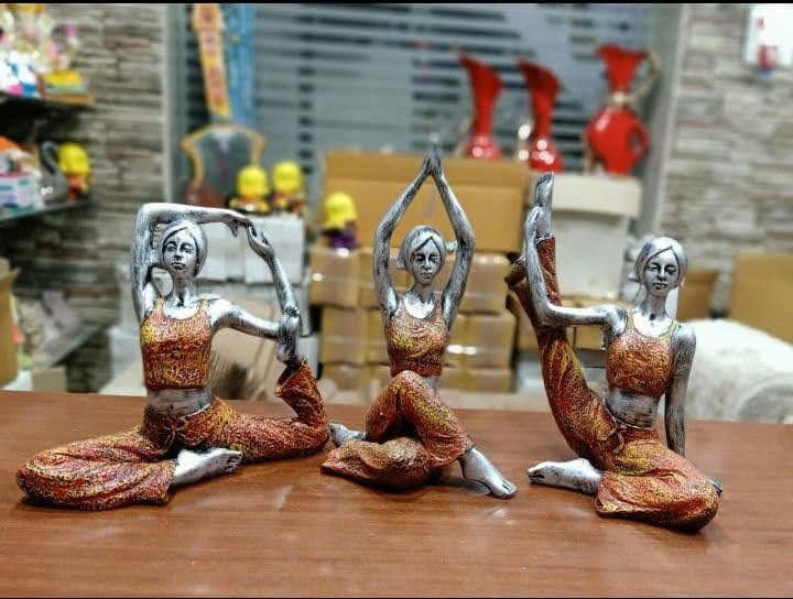 Poly Resin Brown Silver Yoga Girls Statue - ArtyCraftz