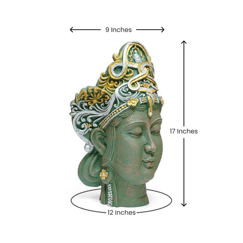 Poly Resin Green Tara Head Statue - ArtyCraftz