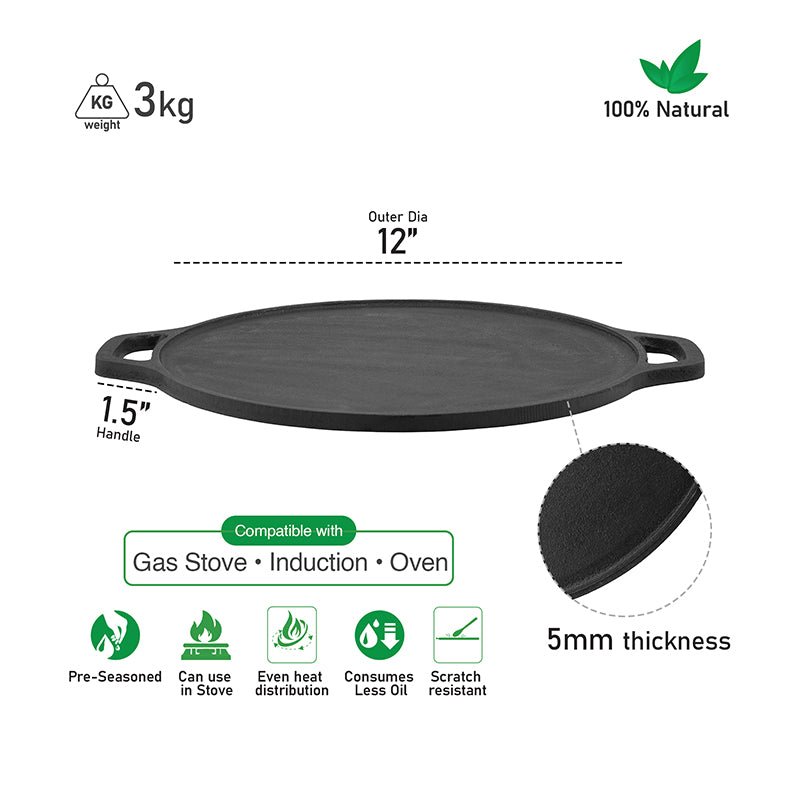 Pre - Seasoned Cast Iron Double Handle Dosa Tawa - ArtyCraftz
