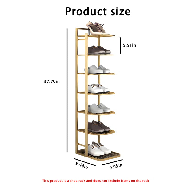 Premium 7 Pair Shoe Display Stand with Sturdy Golden Metal Frame with Dimensions