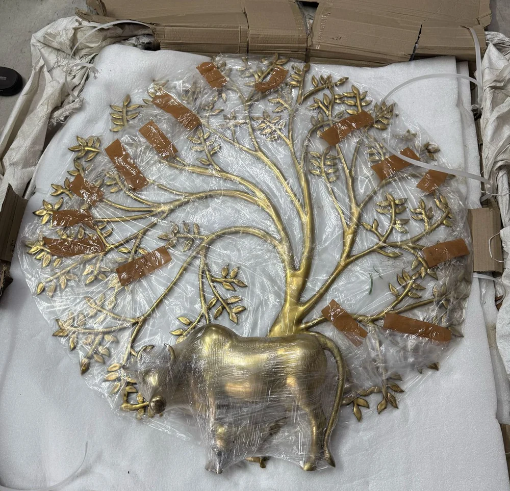 Handcrafted Brass Tree of Life with Cow & Calf Wall Art