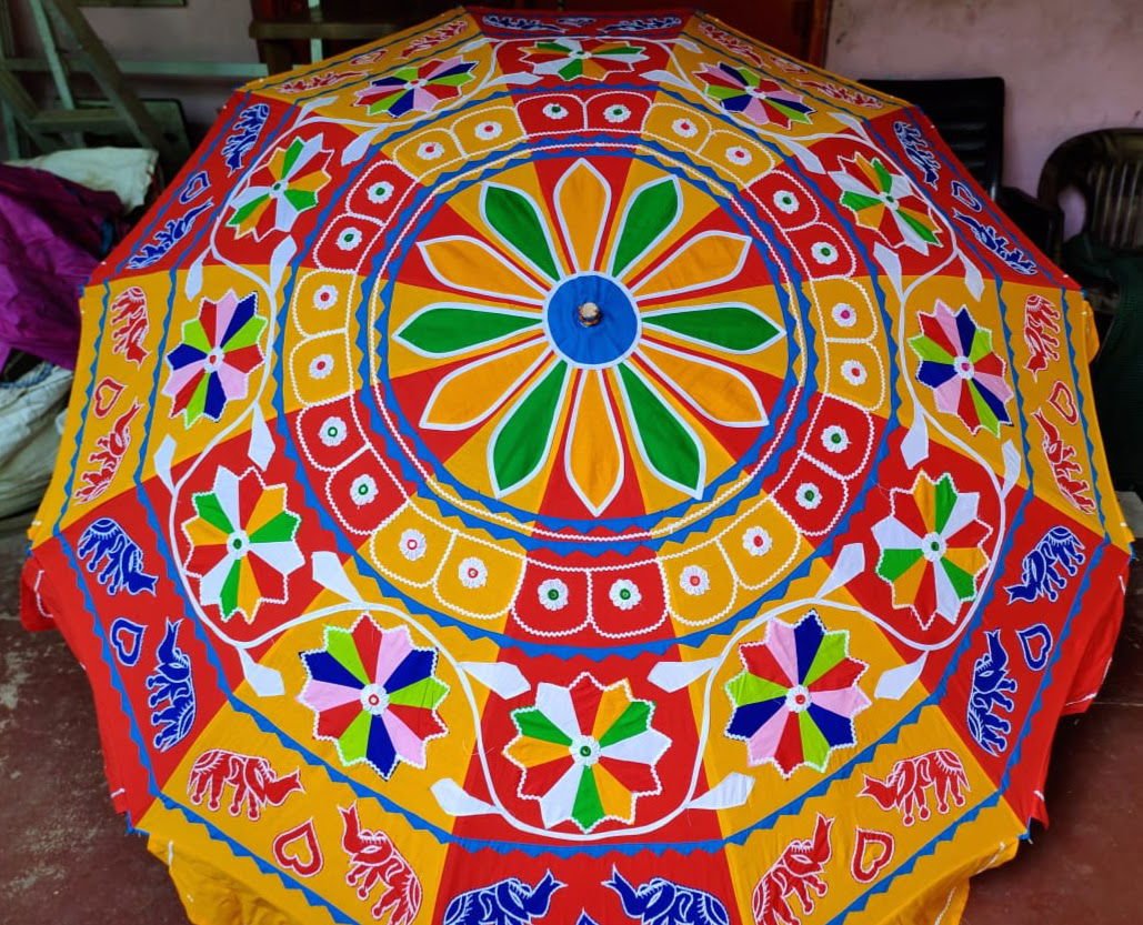 Pure Cotton Wedding Umbrella 82 Inches Red with Yellow Color - ArtyCraftz