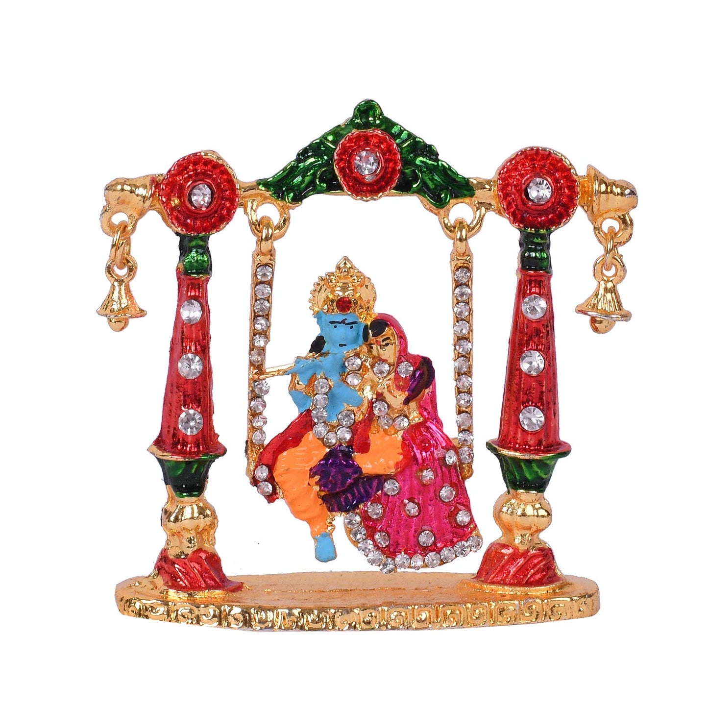 Radha Krishna Idol on Jhula Metal Statue for Car Dashboard - ArtyCraftz