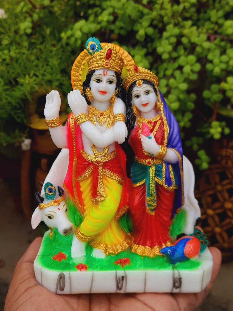 Radha Krishna with Cow Idol Statue - ArtyCraftz