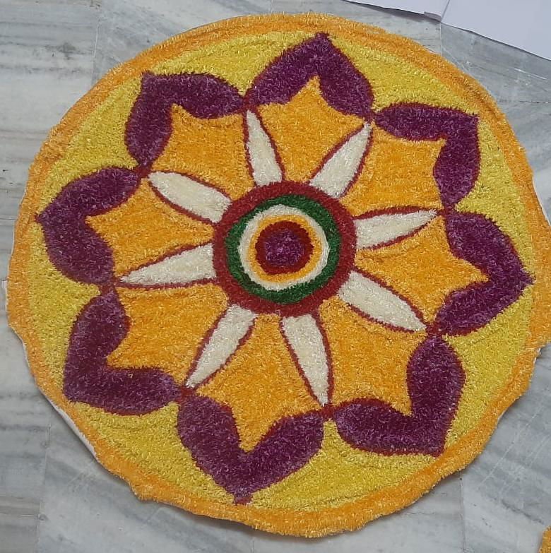 Rangoli Mat Flower Design Door Mat Yellow Color - ArtyCraftz