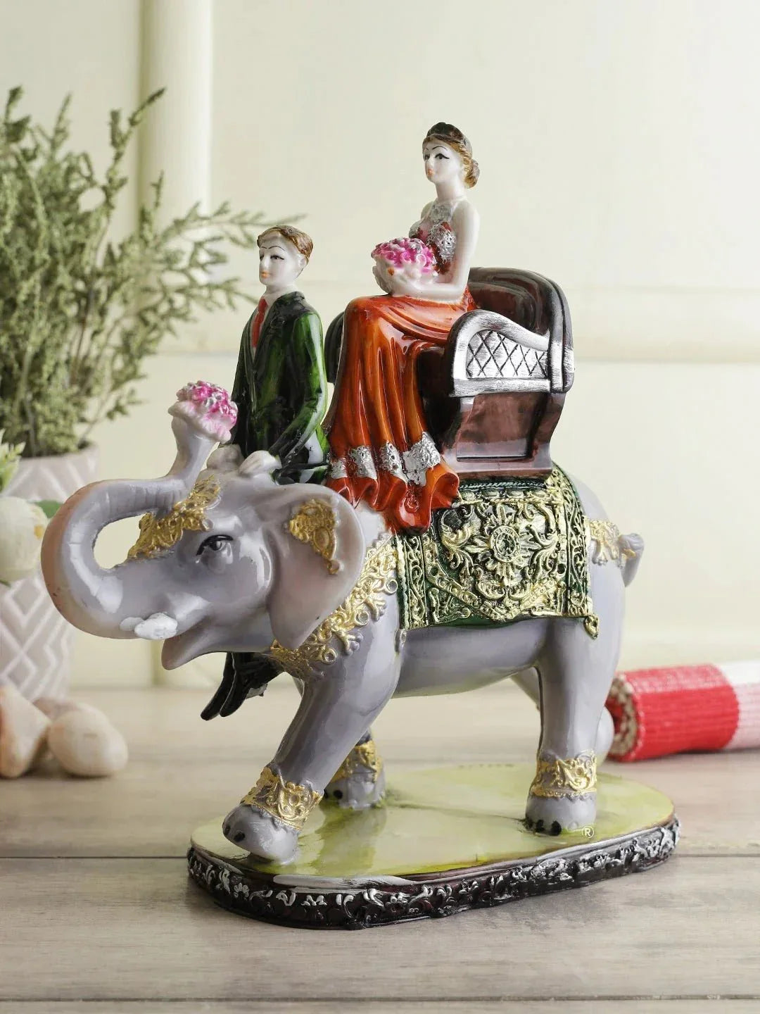 Resin Couple Riding Elephant Showpiece - ArtyCraftz