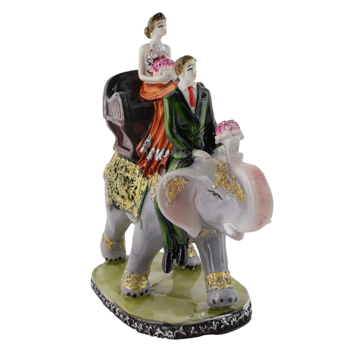 Resin Couple Riding Elephant Showpiece - ArtyCraftz