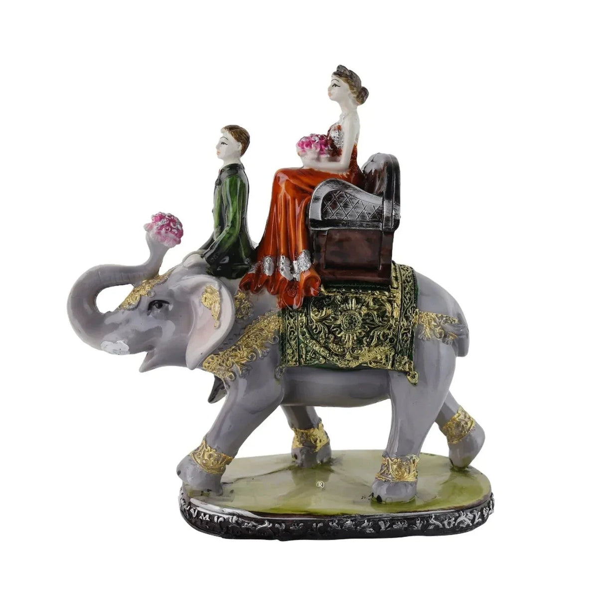 Resin Couple Riding Elephant Showpiece - ArtyCraftz