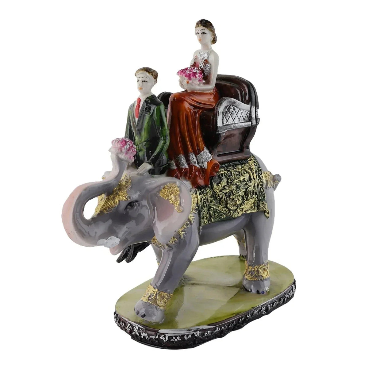 Resin Couple Riding Elephant Showpiece - ArtyCraftz