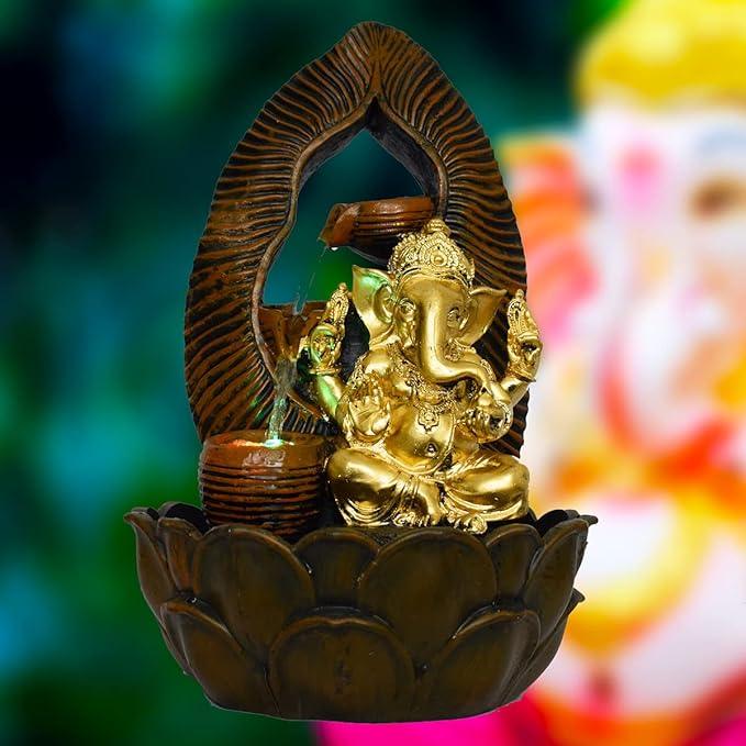 Resin Lotus Tub Ganesha Statue Table Fountain 15 Inches - ArtyCraftz