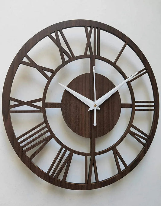 Round Roman Wooden Clock, Wood Carving MDF Design - ArtyCraftz